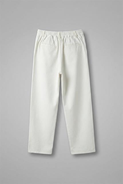 Erkek Beli Lastikli Desenli Baggy Pantolon Beyaz