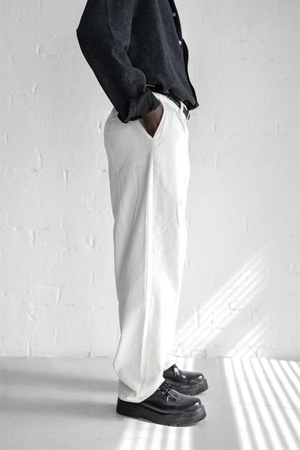 Erkek Beli Lastikli Desenli Baggy Pantolon Beyaz