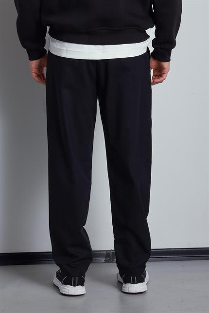 Erkek Beli Lastikli Desenli Baggy Pantolon Siyah