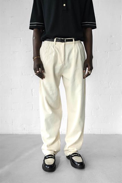 Erkek Beli Lastikli Desenli Baggy Pantolon Bej