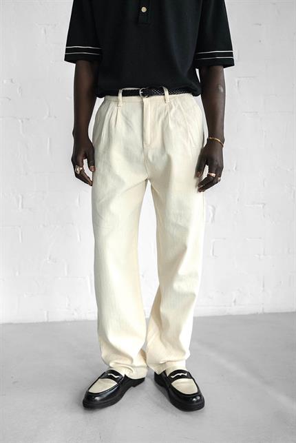 Erkek Beli Lastikli Desenli Baggy Pantolon Bej