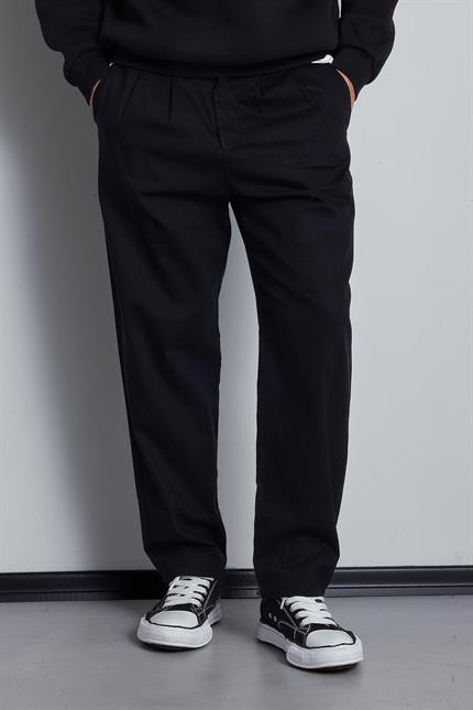 Erkek Beli Lastikli Desenli Baggy Pantolon Siyah