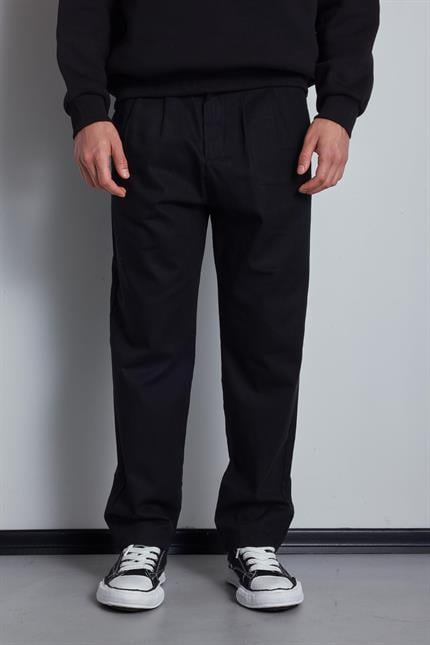 Erkek Beli Lastikli Desenli Baggy Pantolon Siyah