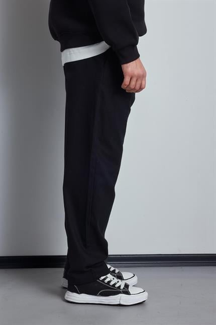 Erkek Beli Lastikli Desenli Baggy Pantolon Siyah