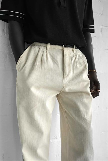 Erkek Beli Lastikli Desenli Baggy Pantolon Bej