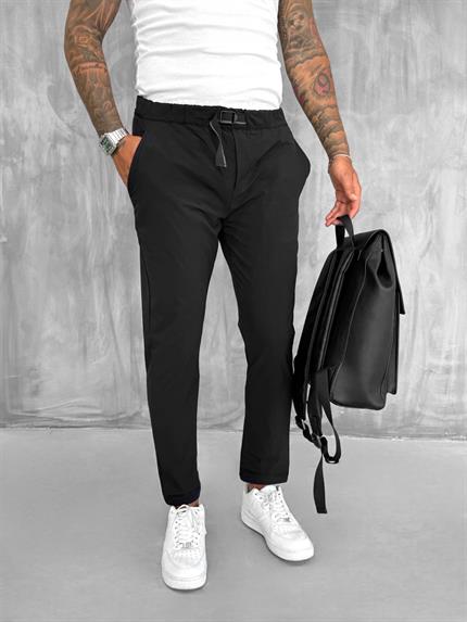 Erkek Beli Lastikli Tecno Kumaş Slim Fit Pantolon Siyah
