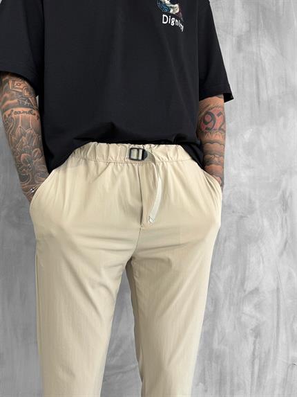 Erkek Beli Lastikli Tecno Kumaş Slim Fit Pantolon Bej