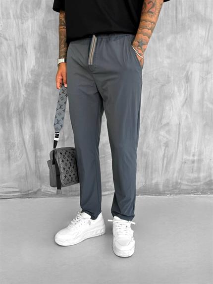 Erkek Beli Lastikli Tecno Kumaş Slim Fit Pantolon Füme