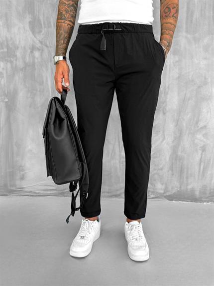 Erkek Beli Lastikli Tecno Kumaş Slim Fit Pantolon Siyah