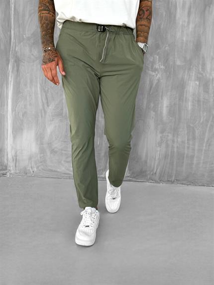 Erkek Beli Lastikli Tecno Kumaş Slim Fit Pantolon Yeşil
