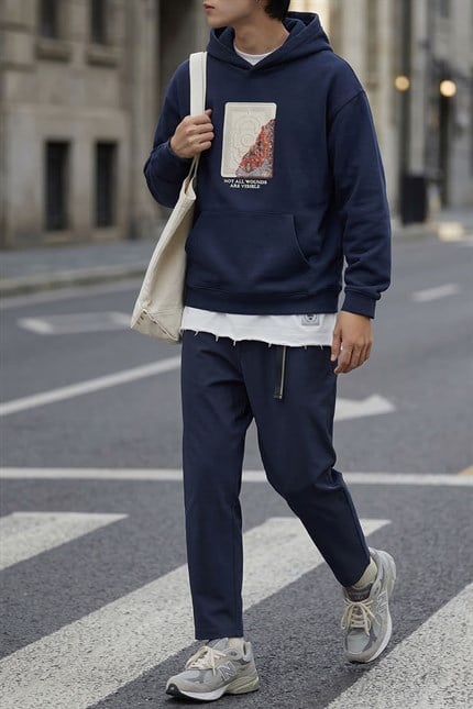 Erkek Beli Lastikli Tecno Kumaş Slim Fit Pantolon Lacivert