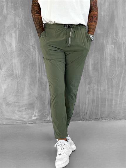 Erkek Beli Lastikli Tecno Kumaş Slim Fit Pantolon Yeşil