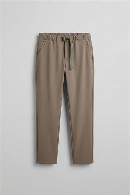 Erkek Beli Lastikli Tecno Kumaş Slim Fit Pantolon Vizon