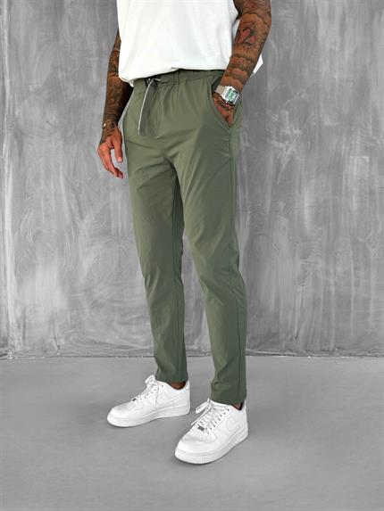 Erkek Beli Lastikli Tecno Kumaş Slim Fit Pantolon Yeşil