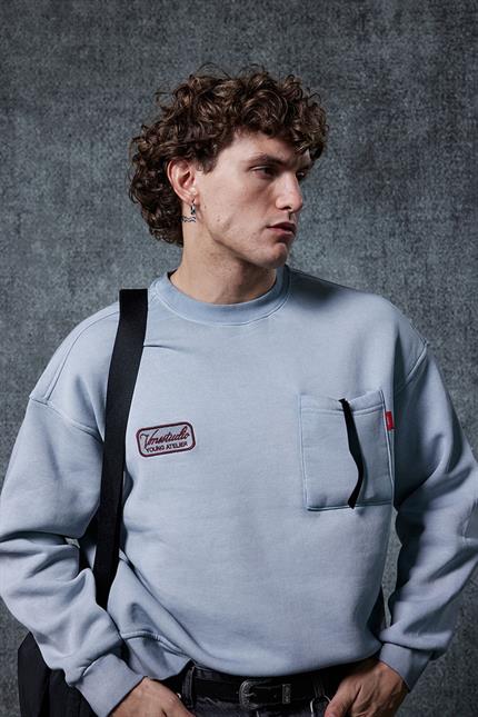 Erkek Bisiklet Yaka Cep Detaylı Sweatshirt Gri