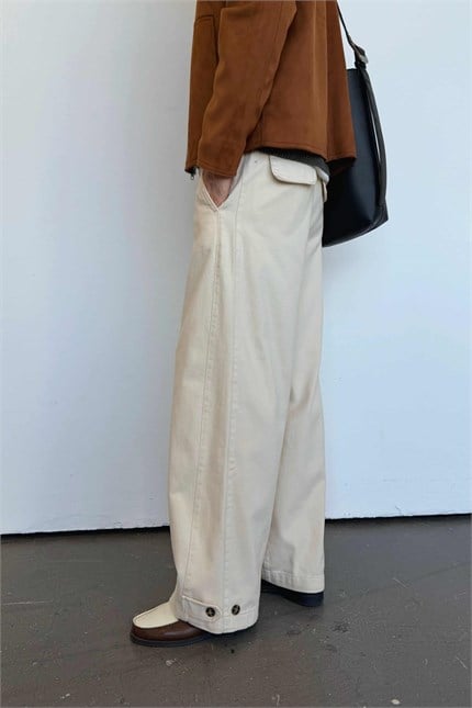 Erkek Bol Kalıp Premium Gabardin Pantolon Bej