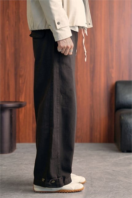 Erkek Bol Kalıp Premium Gabardin Pantolon Kahverengi
