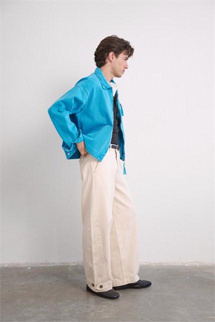 Erkek Bol Kalıp Premium Gabardin Pantolon Bej
