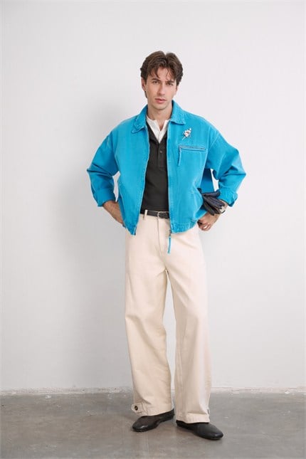 Erkek Bol Kalıp Premium Gabardin Pantolon Bej