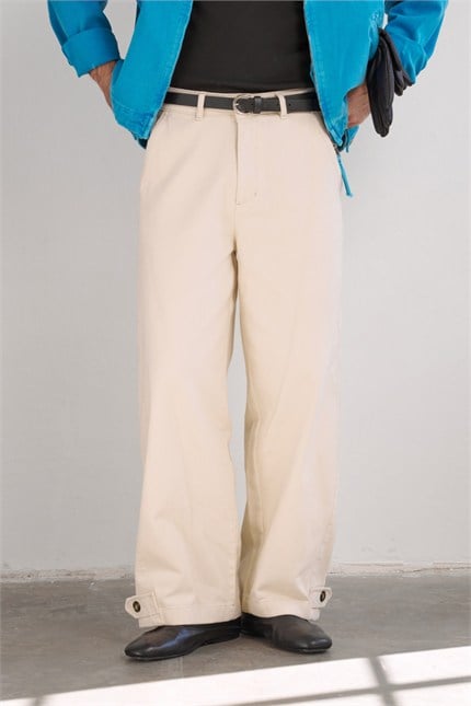 Erkek Bol Kalıp Premium Gabardin Pantolon Bej