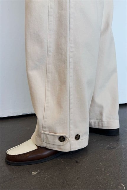 Erkek Bol Kalıp Premium Gabardin Pantolon Bej