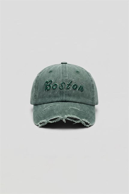 Erkek Boston Vintage Yıkamalı Beyzbol Şapka Yeşil