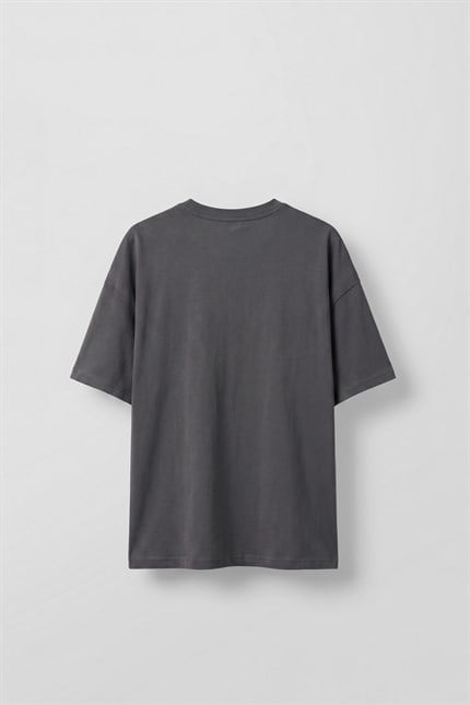 Erkek Boxy Fit %100 Pamuk Grafik Baskılı T-Shirt Füme
