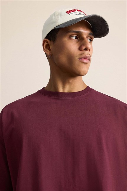 Erkek Boxy Fit Basic %100 Pamuklu T-Shirt Kırmızı