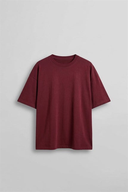 Erkek Boxy Fit Basic %100 Pamuklu T-Shirt Kırmızı