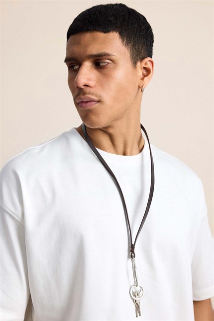 Erkek Boxy Fit Basic %100 Pamuklu T-Shirt Ekru