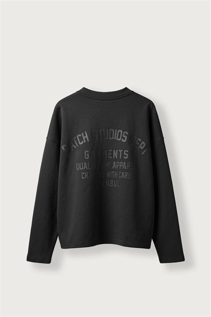 Erkek Boxy Fit Basic Bisiklet Yaka Scuba Sweatshirt Siyah