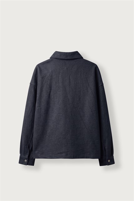 Erkek Boxy Fit Basic Nakışlı Polo Yaka Sweatshirt Lacivert