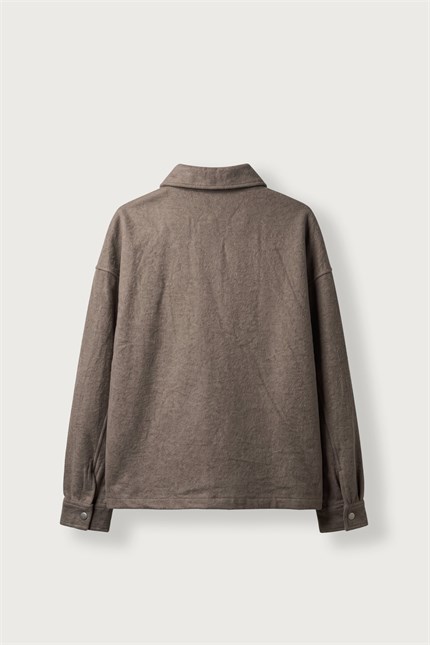Erkek Boxy Fit Basic Nakışlı Polo Yaka Sweatshirt Kahverengi