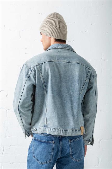Erkek Boxy Fit Denim Ceket Mavi