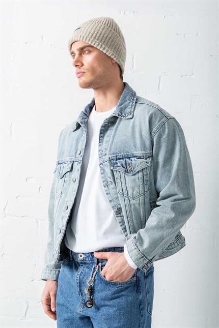 Erkek Boxy Fit Denim Ceket Mavi