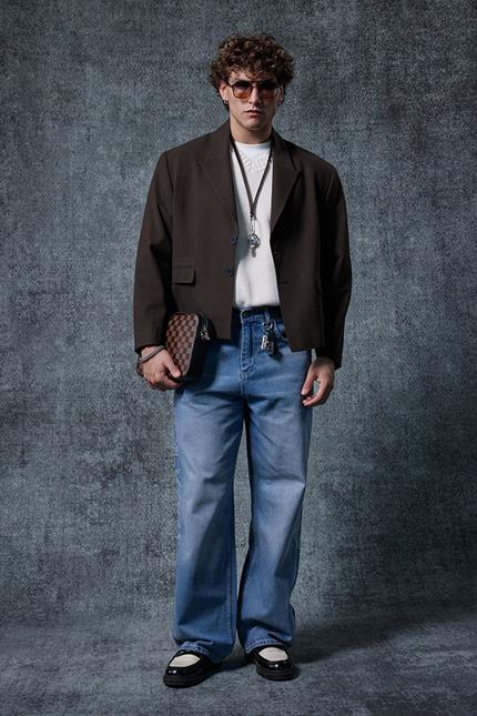 Erkek Boxy Fit Düğmeli Blazer Ceket Kahverengi