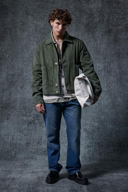 Erkek Boxy Fit Düğmeli Cepli Ceket Haki Yeşil