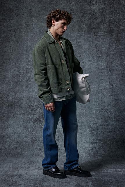 Erkek Boxy Fit Düğmeli Cepli Ceket Haki Yeşil