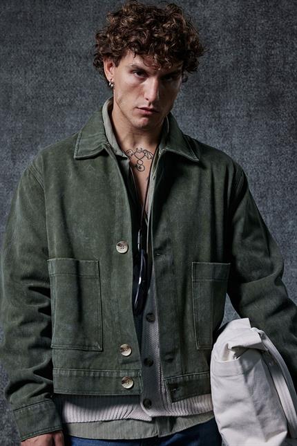 Erkek Boxy Fit Düğmeli Cepli Ceket Haki Yeşil