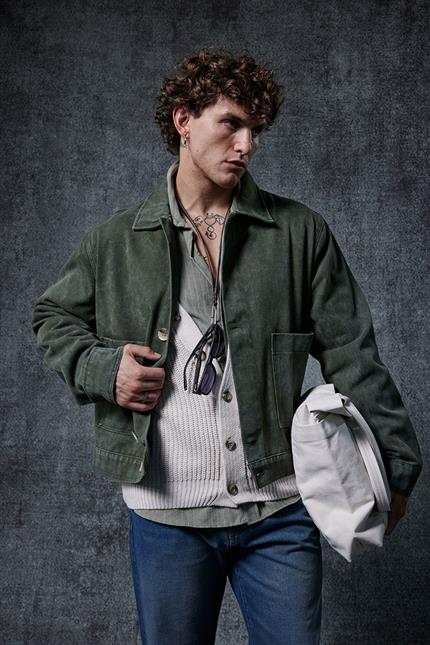 Erkek Boxy Fit Düğmeli Cepli Ceket Haki Yeşil