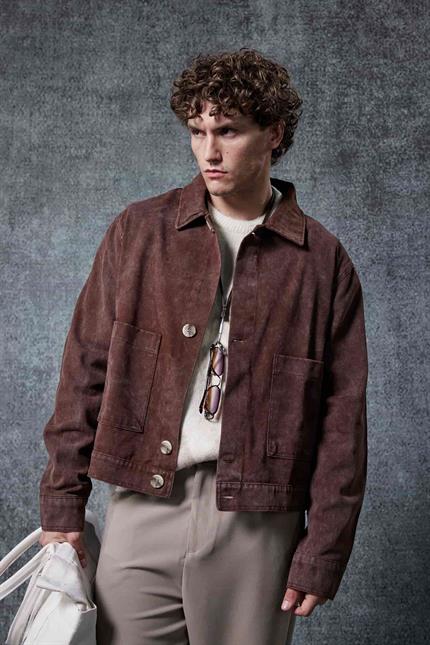 Erkek Boxy Fit Düğmeli Cepli Ceket Kahverengi