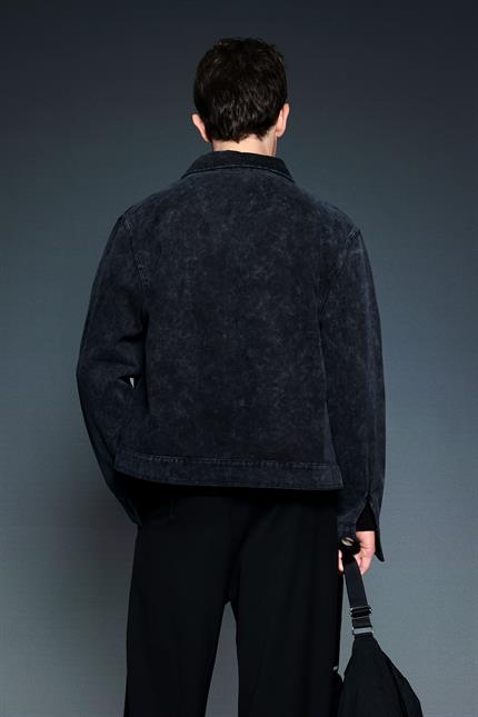 Erkek Boxy Fit Düğmeli Cepli Ceket Siyah