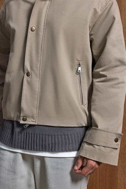 Erkek Relax Fit Kontrast Yaka Ceket Bej