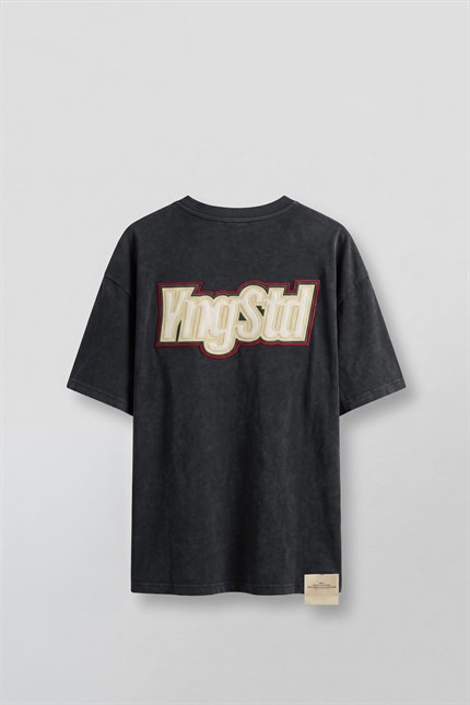 Erkek Boxy Fit Kabartma Nakışlı T-Shirt Siyah