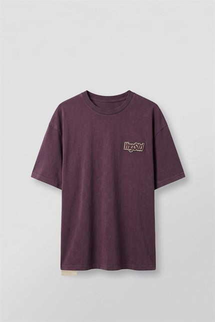 Erkek Boxy Fit Kabartma Nakışlı T-Shirt Bordo