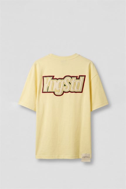 Erkek Boxy Fit Kabartma Nakışlı T-Shirt Sarı