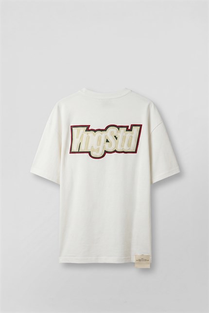Erkek Boxy Fit Kabartma Nakışlı T-Shirt Ekru