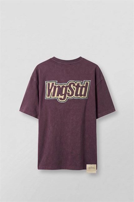 Erkek Boxy Fit Kabartma Nakışlı T-Shirt Bordo