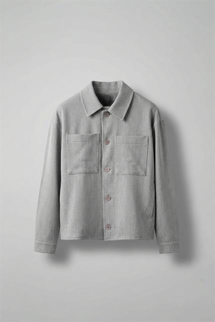 Erkek Boxy Fit Önü Cepli İnce Ceket Gri Melanj