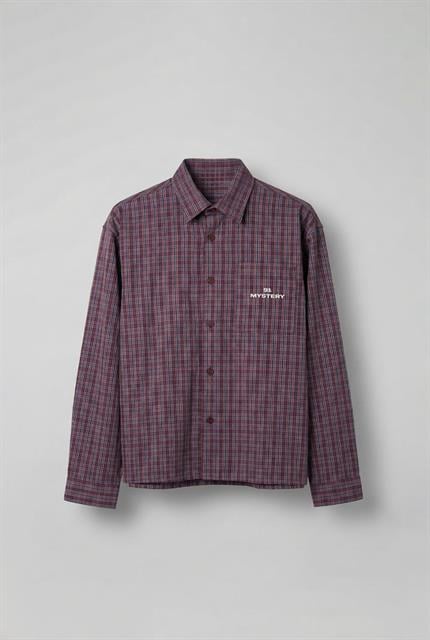 Erkek Boxy Fit Oversize Ekose Uzun Kollu Gömlek Bordo